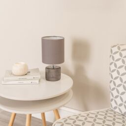 ValueLights Betty Glass Table Lamp with Fabric Lamp Shade & LED Bulb in Grey - thumbnail 3