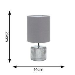 ValueLights Betty Glass Table Lamp with Fabric Lamp Shade & LED Bulb in Grey - thumbnail 5