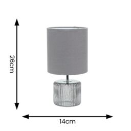 ValueLights Betty Glass Table Lamp with Fabric Lamp Shade & LED Bulb in Grey - thumbnail 7