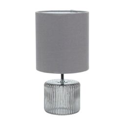 ValueLights Betty Glass Table Lamp with Fabric Lamp Shade & LED Bulb in Grey - thumbnail 2