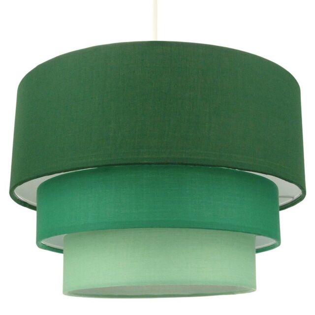 Happy Homewares Contemporary Round Triple Tier Cotton Fabric Pendant Light Shade in Green - Size: 12 inches - image 1