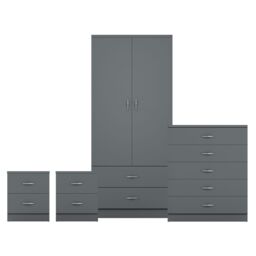Home Discount Vida Designs Riano 4Pc Bedroom Set 2 Drawer Bedside, 5 Drawer Chest in Grey - thumbnail 8