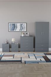 Home Discount Vida Designs Riano 4Pc Bedroom Set 2 Drawer Bedside, 5 Drawer Chest in Grey - thumbnail 4