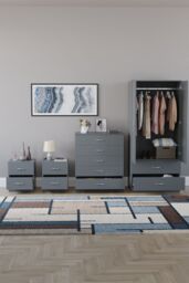 Home Discount Vida Designs Riano 4Pc Bedroom Set 2 Drawer Bedside, 5 Drawer Chest in Grey - thumbnail 3
