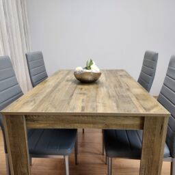 KOSY KOALA Dining Room Table Set of 4 Rustic Effect Dining Table with 4 Grey Faux Leather Chairs Kitchen Dining Table - thumbnail 6