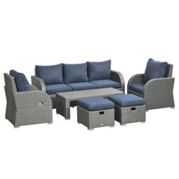 OUTSUNNY Rattan Garden Furniture Set with Recliners, Footstools in Blue - thumbnail 2