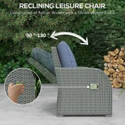 OUTSUNNY Rattan Garden Furniture Set with Recliners, Footstools in Blue - thumbnail 4