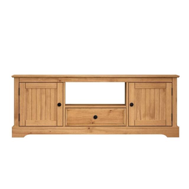 NESTLUNE Country TV Unit Widescreen 2 Door 1 Drawer Media Solid Wood Pine in Brown - Size: 100 cm x 15 cm - image 1