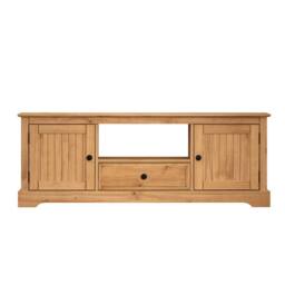 NESTLUNE Country TV Unit Widescreen 2 Door 1 Drawer Media Solid Wood Pine in Brown - Size: 100 cm x 15 cm