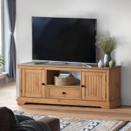 NESTLUNE Country TV Unit Widescreen 2 Door 1 Drawer Media Solid Wood Pine in Brown - Size: 100 cm x 15 cm - thumbnail 4