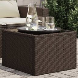 Berkfield Home Garden Table with Glass Top Brown 55x55x37 cm Poly Rattan - Size: 55 x 55 x 37 cm - thumbnail 1