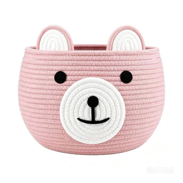 VOGREX Pink Bear Cotton Rope Baby Diaper Caddy Basket With Handle - image 1