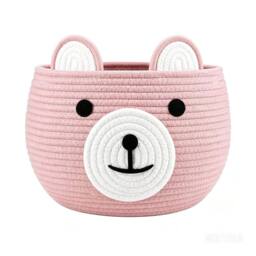 VOGREX Pink Bear Cotton Rope Baby Diaper Caddy Basket With Handle