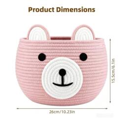 VOGREX Pink Bear Cotton Rope Baby Diaper Caddy Basket With Handle - thumbnail 2