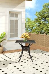 Living and Home Black Square Outdoor Garden Dining Table - thumbnail 1