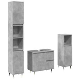 Berkfield Home Durable 3 Piece Bathroom Furniture Set Concrete Grey Engineered Wood - thumbnail 3