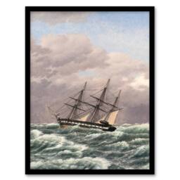 Artery8 CW Eckersberg Corvette Galathea in a North Sea Storm Framed Art Print - Size: A4 - thumbnail 1