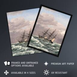 Artery8 CW Eckersberg Corvette Galathea in a North Sea Storm Framed Art Print - Size: A4 - thumbnail 2