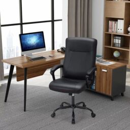 Costway Upholstered Executive Office Chair Ergonomic Computer Desk Chair Swivel Task Chair in Black - thumbnail 3