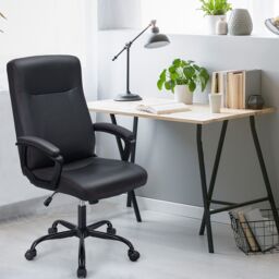 Costway Upholstered Executive Office Chair Ergonomic Computer Desk Chair Swivel Task Chair in Black - thumbnail 4
