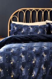 Fusion 'Cosmic Star' Fleece With Sherpa Reverse Duvet Cover Set in Navy - Size: King - thumbnail 2