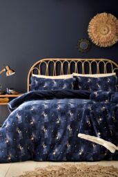 Fusion 'Cosmic Star' Fleece With Sherpa Reverse Duvet Cover Set in Navy - Size: King - thumbnail 4