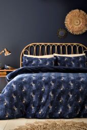 Fusion 'Cosmic Star' Fleece With Sherpa Reverse Duvet Cover Set in Navy - Size: King - thumbnail 1