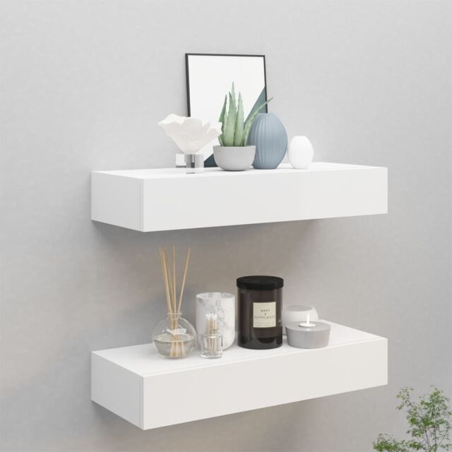 Berkfield Home Wall-mounted Drawer Shelves 2 pcs White 60x23.5x10cm MDF - Size: 60x23.5x10 cm - image 1
