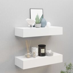 Berkfield Home Wall-mounted Drawer Shelves 2 pcs White 60x23.5x10cm MDF - Size: 60x23.5x10 cm - thumbnail 1