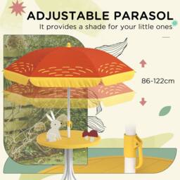 OUTSUNNY Children Table & Chair Set Outdoor Garden Furniture Set w/ Lion Theme - Yellow - thumbnail 6