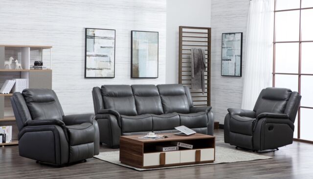 Furnishings For Less UK New Hampshire 3 Piece Sofa Suite Reclining Armchairs Leatherair Leather 3 + 1 + 1 in Grey - image 1