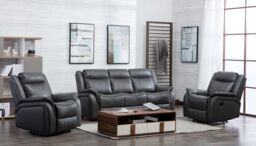 Furnishings For Less UK New Hampshire 3 Piece Sofa Suite Reclining Armchairs Leatherair Leather 3 + 1 + 1 in Grey