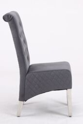 Modernique A Pair (x2) Velvet Tufted High Back Dining Chairs with Chrome Legs in Grey - thumbnail 8