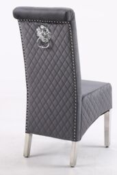 Modernique A Pair (x2) Velvet Tufted High Back Dining Chairs with Chrome Legs in Grey - thumbnail 3