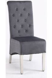 Modernique A Pair (x2) Velvet Tufted High Back Dining Chairs with Chrome Legs in Grey - thumbnail 9