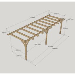 Rutland County Garden Furniture Ltd Wall Mounted Premium Pergola 3 Posts, L240 x W720 x H270 cm, Brown in Green - thumbnail 4
