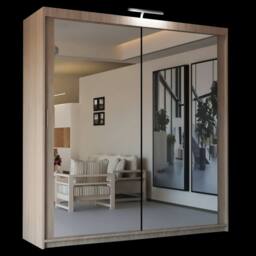 Sliding Wardrobes 4U Stylish Sliding Mirror Wardrobe with LED, Double Doors, 203cm in Light Oak - thumbnail 2