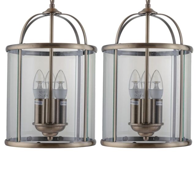 First Choice Lighting Set of 2 Antique Brass Lantern Pendants in Gold - image 1