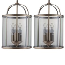 First Choice Lighting Set of 2 Antique Brass Lantern Pendants in Gold - thumbnail 1