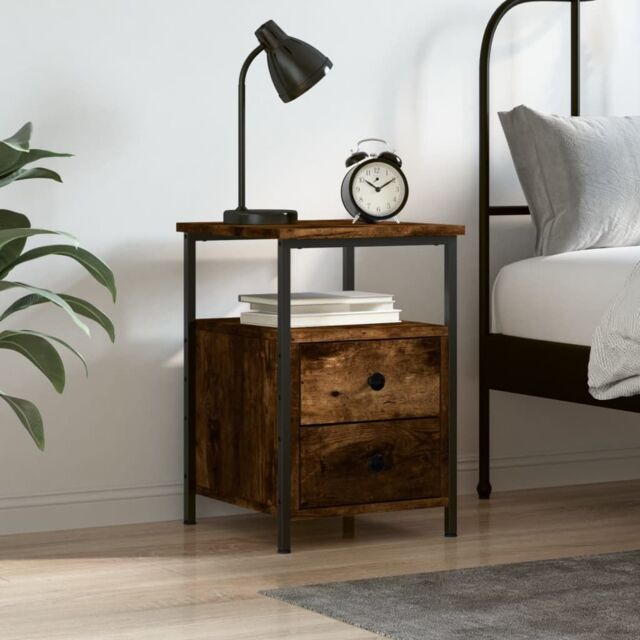 Berkfield Home Bedside Cabinet Smoked Oak 34x35.5x50 cm Engineered Wood in Brown - image 1
