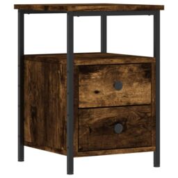 Berkfield Home Bedside Cabinet Smoked Oak 34x35.5x50 cm Engineered Wood in Brown - thumbnail 2
