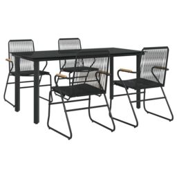 Berkfield Home 5 Piece Garden Dining Set Black PVC Rattan - thumbnail 3