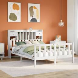 Berkfield Home Bookcase Bed without Mattress White 150x200 cm King Solid Wood Pine - thumbnail 1