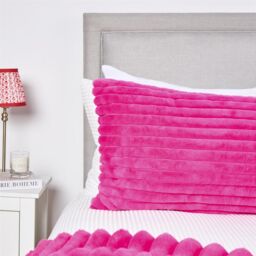 OHS Ribbed Faux Fur Bolster Pillow Soft Maternity Support Cushion in Pink - thumbnail 2