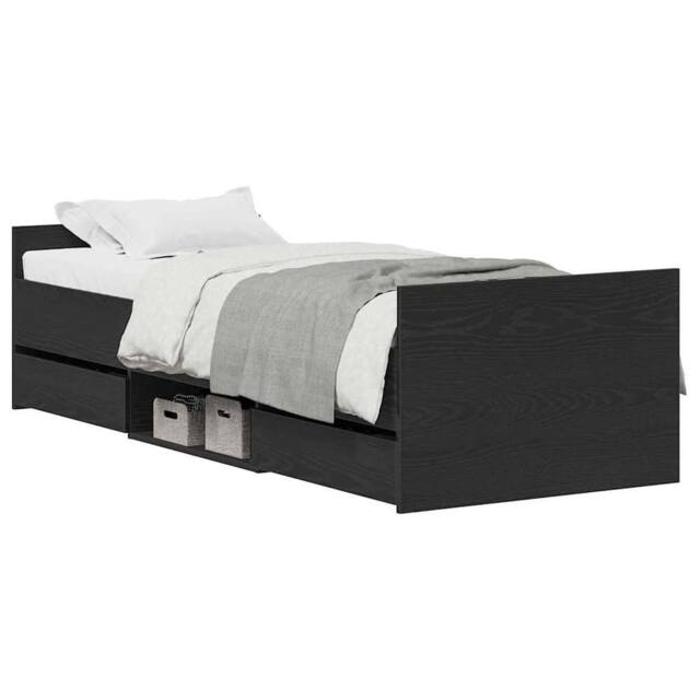 Berkfield Home Elegant Bed Frame without Mattress Black Oak 75x190 cm Engineered Wood - image 1