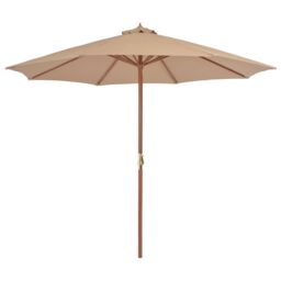 Berkfield Home Outdoor Parasol with Wooden Pole 300 cm Taupe in Beige - thumbnail 1