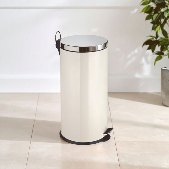 Orsina 30 Litre Matte Black Pedal Bin, Large Capacity Waste Bin With Soft Close Lid & Inner Bucket, Sleek Modern in Cream - image 1