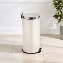 Orsina 30 Litre Matte Black Pedal Bin, Large Capacity Waste Bin With Soft Close Lid & Inner Bucket, Sleek Modern in Cream