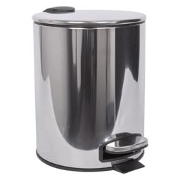 Harbour Housewares Round Bathroom Pedal Bin - 5L Stainless Steel Slim Rubbish Dustbin in Silver
