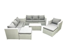 Fimous Wicker PE Rattan Sofa Garden Furniture Set with Armchair Oblong Coffee Table 2 Big Footstools Light Grey Mixed - thumbnail 2